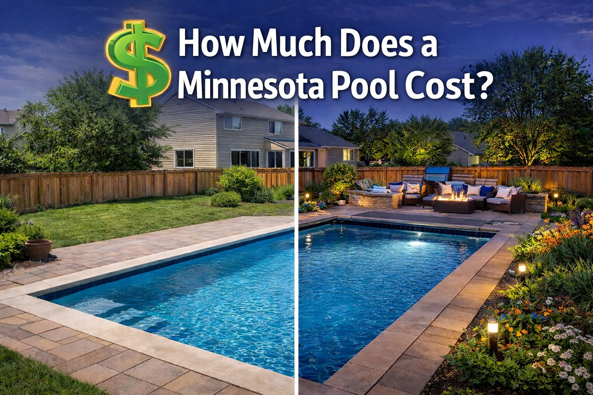Rectangle inground pool in a Minnesota suburban backyard