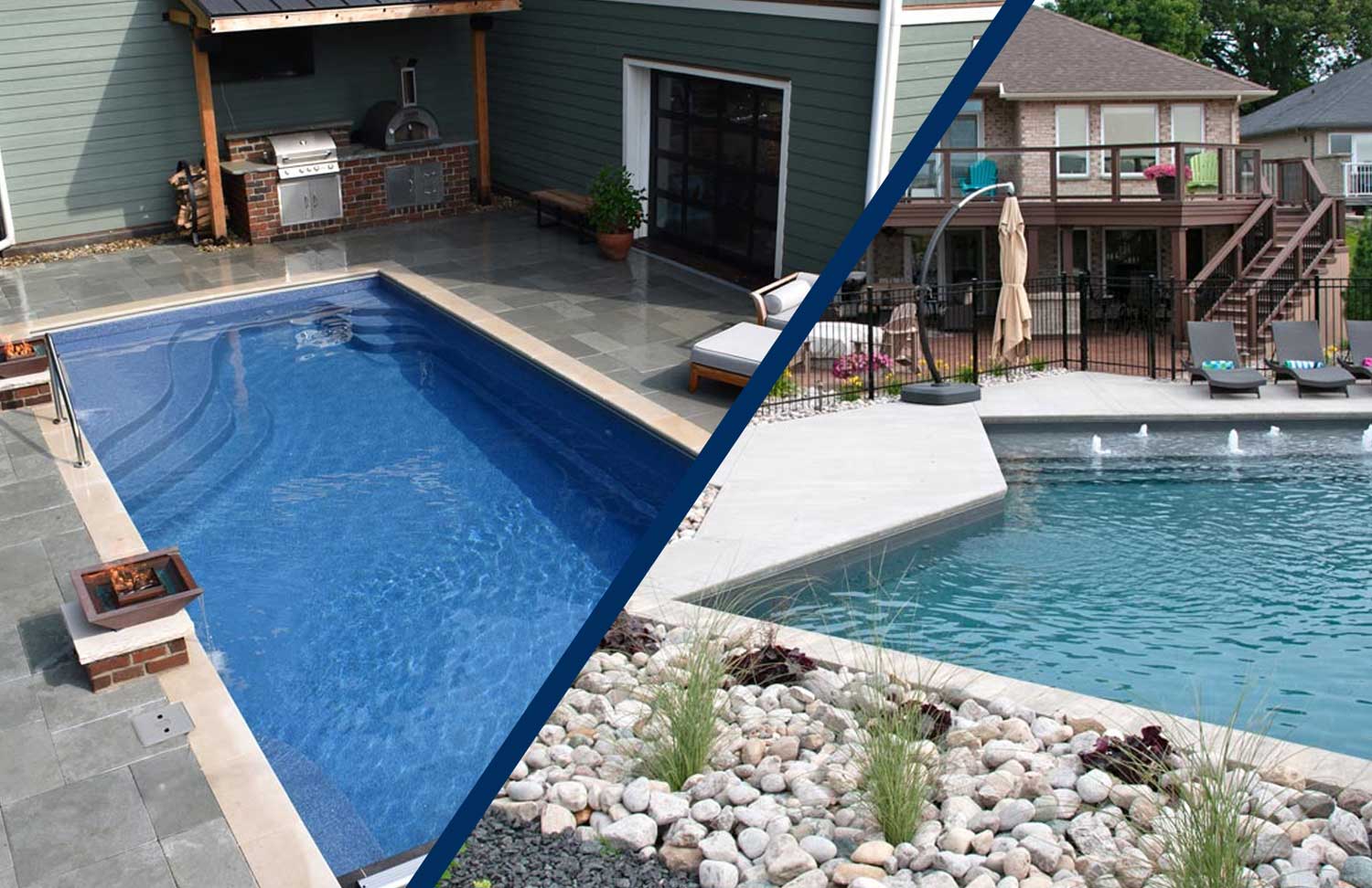 Finished liner pools showing clean patio finish and completed waterline look