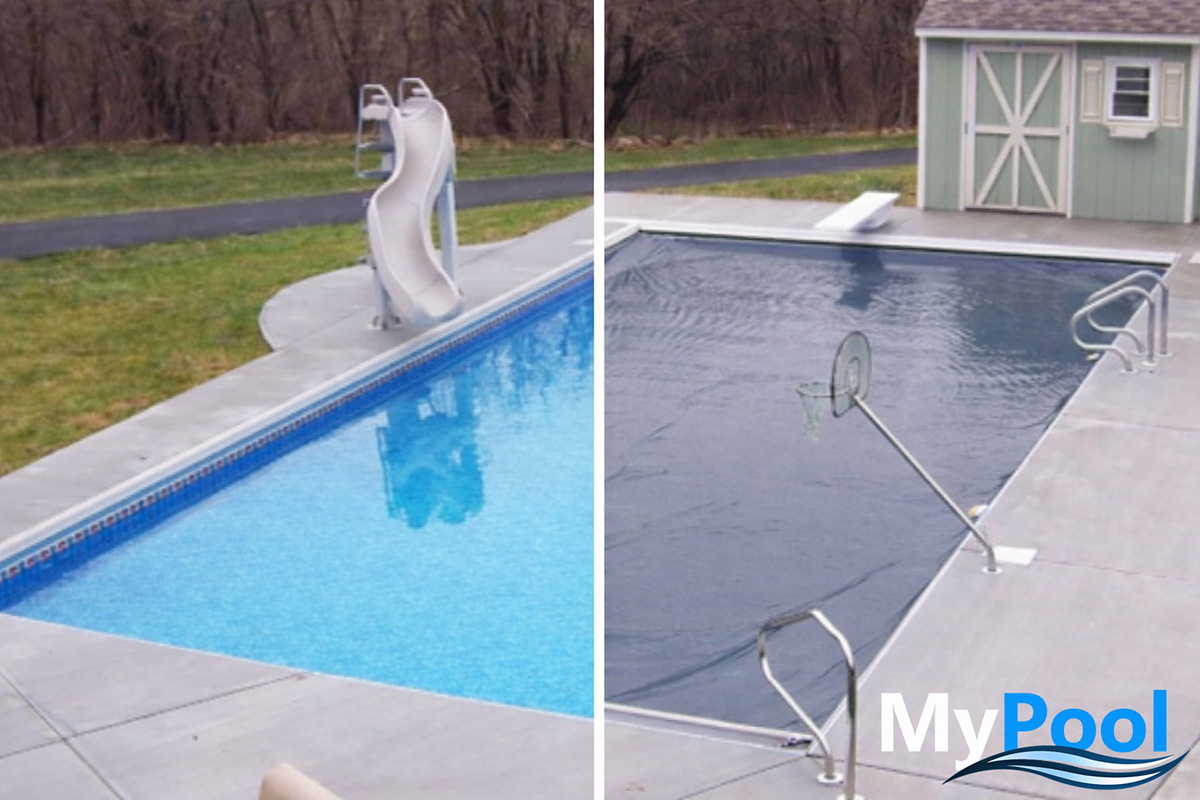 Rectangle backyard pool with automatic cover closed