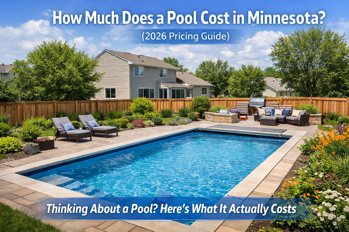 Rectangle inground pool in a Minnesota suburban backyard