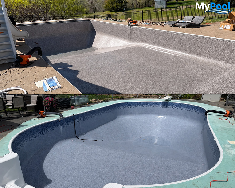 Newly installed vinyl pool liner before the pool is filled
