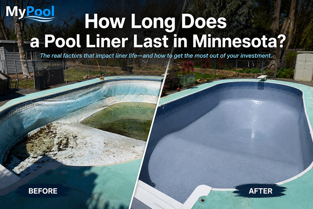 Before and after pool liner replacement in a Minnesota backyard pool