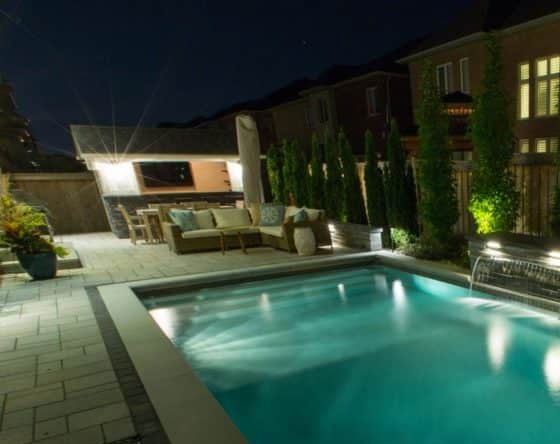 Rectangle pool with full-width entry steps and multiple seating depths