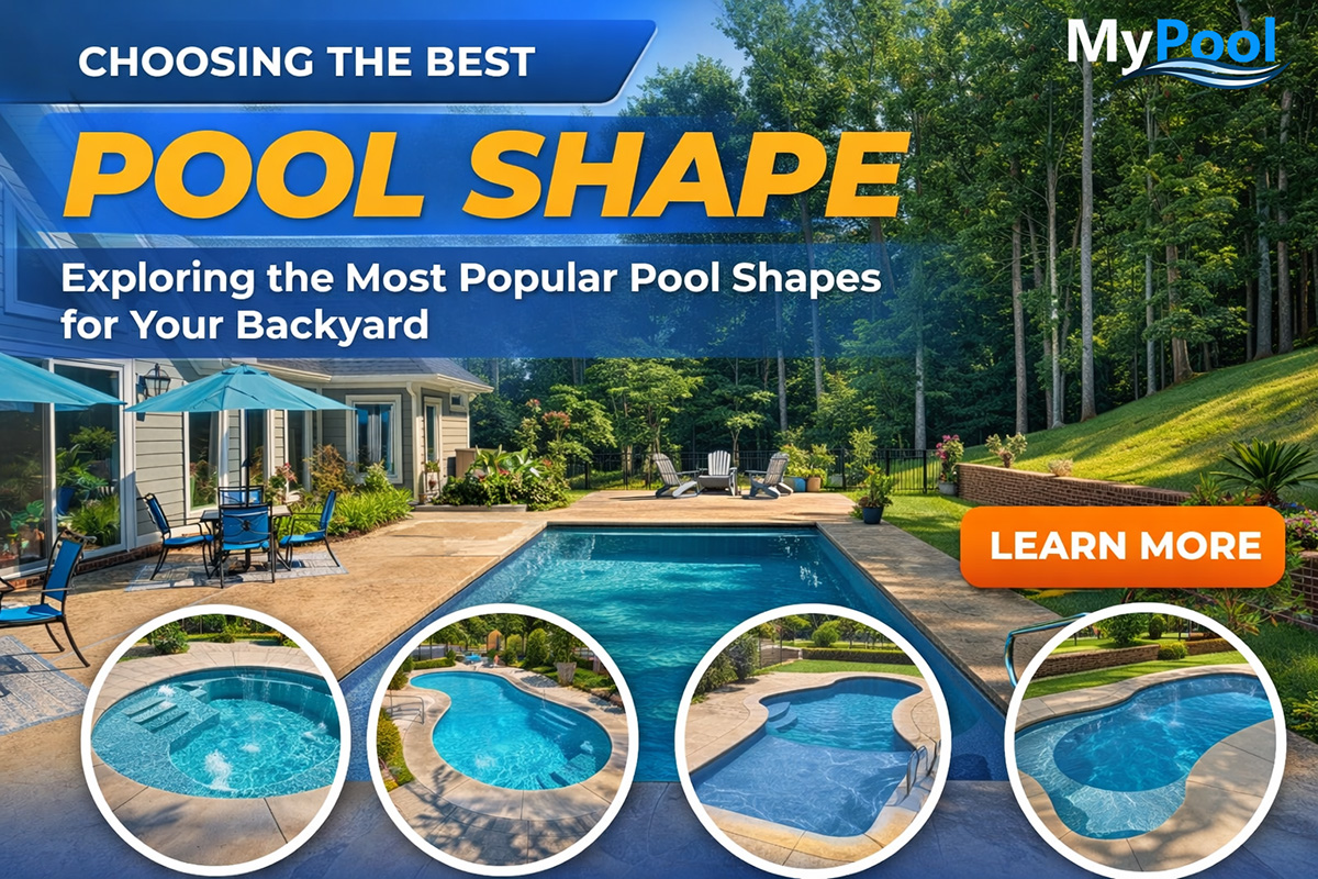 MyPool hero graphic about choosing the best pool shape for your backyard