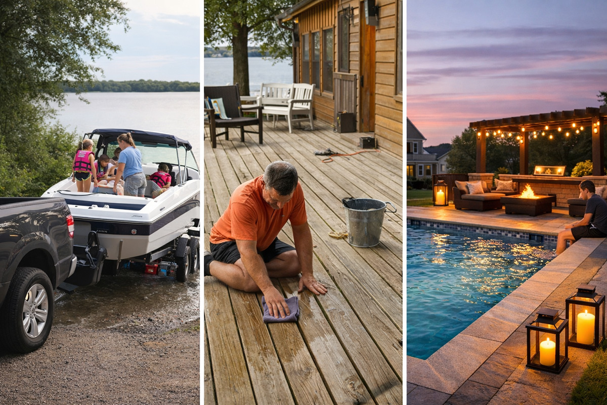 Comparison of boat, cabin upkeep, and backyard pool convenience